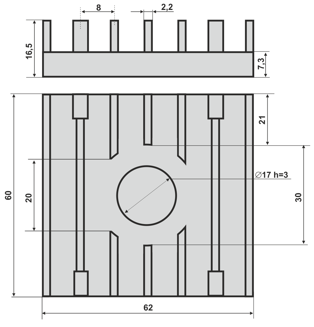 ЛИГРА - Ребристый радиатор P232, эскиз